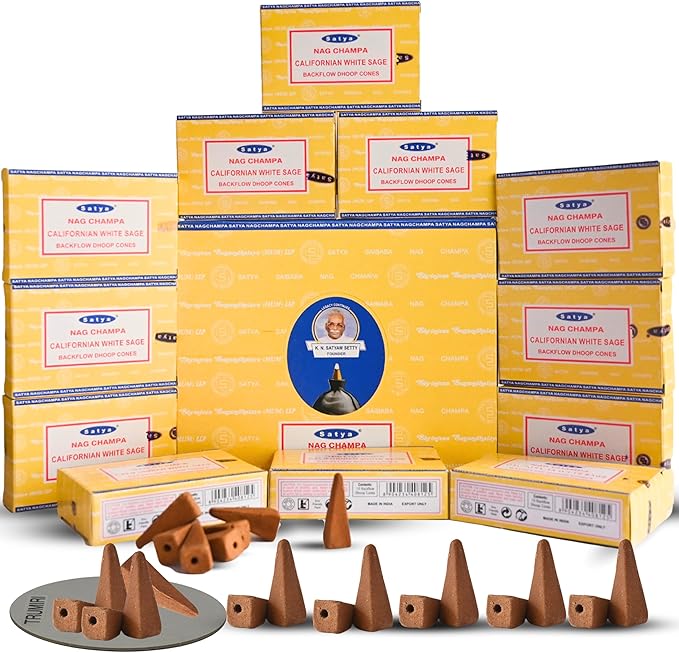 Californian White Sage Backflow Incense Cones for Waterfall Aromatic Smoke Fountain Haze Falls and Mat Bundle - Pack of 12