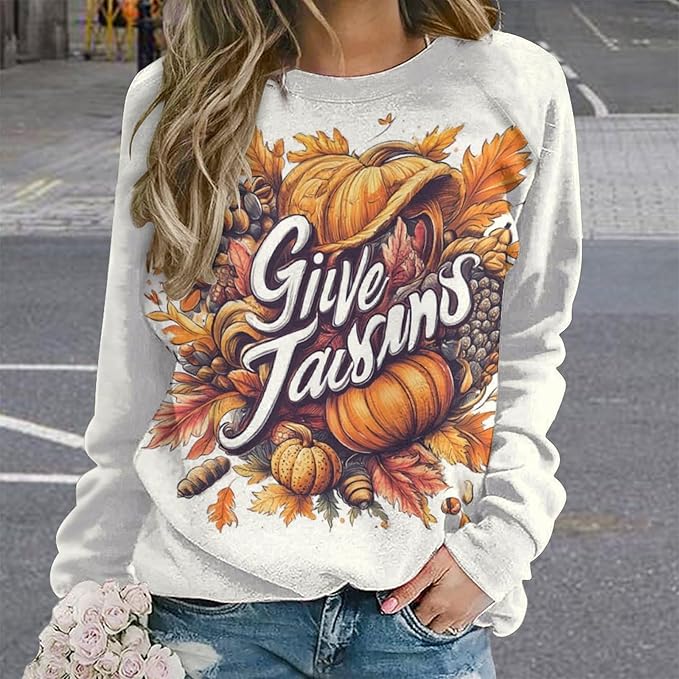 Thanksgiving Sweatshirt for Women Crewneck Pullover Casual Graphic Long Sleeve Shirts Sweater