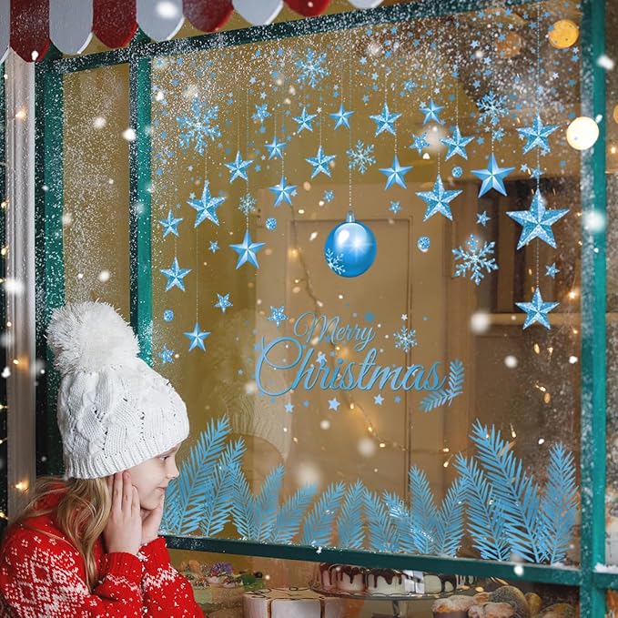 Christmas Window Clings Double Side Star Light Ball Window Sticker for Xmas Party Supplies Home Merry Christmas Decor