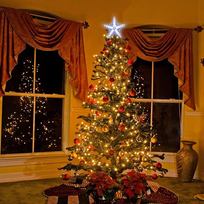 31 LED Christmas Tree Topper Star Cool White Light Christmas Tree Decor for Christmas Holiday Home Fit for General Size Xmas Tree, 8 Inch