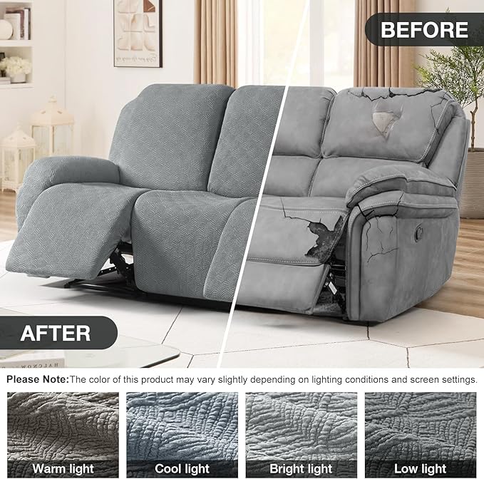 Timeles Recliner Covers for 3 Seater Reclining Sofa Slipcover Furniture Protector for Dogs and Pets Stretch Soft Washable (Three-Seater, Light Gray)