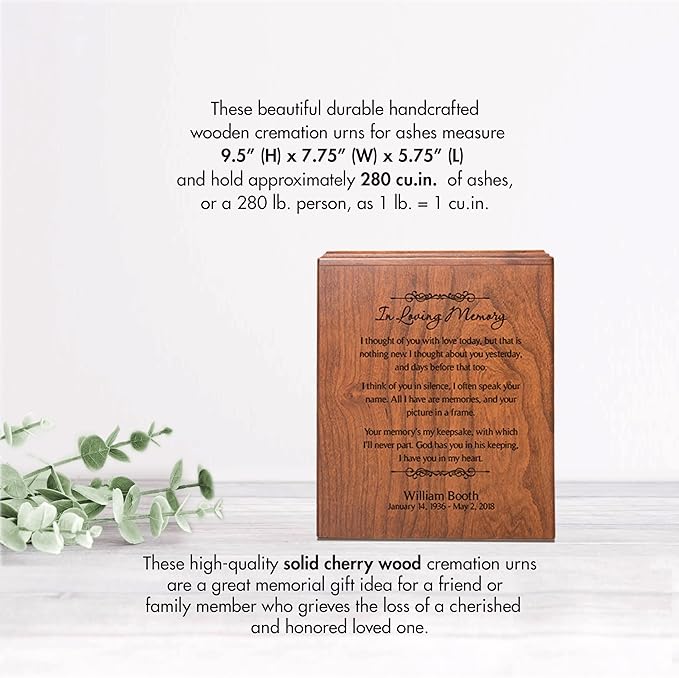 LifeSong Milestones Personalized Cremation Urns for Adult Ashes - Cherry Wood Boxes - In Loving Memory