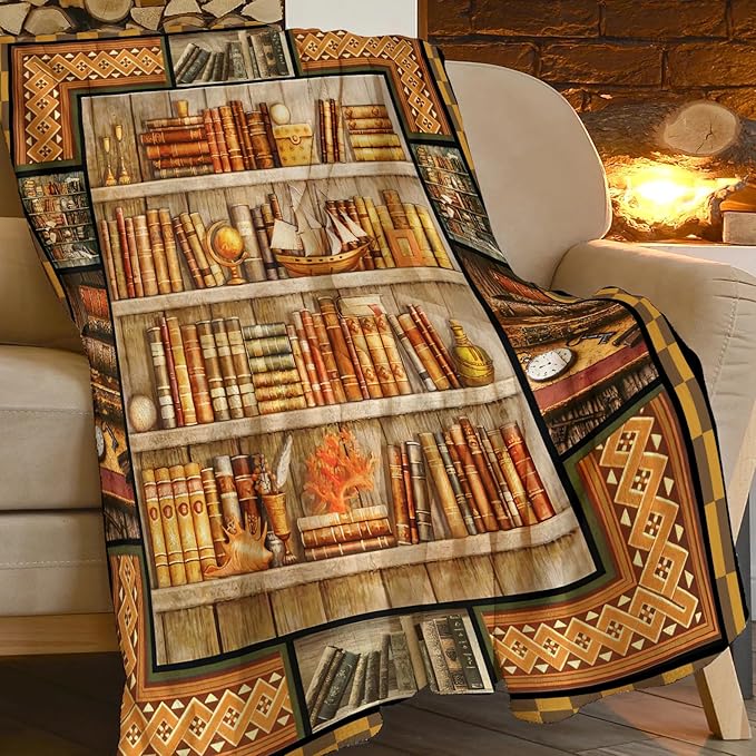 Book Blanket Reading Librarian Throw Blankets Plush Cozy Flannel Fleece Ultra Soft Fuzzy Reader Bookworm Party Blanket Book Lovers Gifts for Girls Women Men Boy Kids Adult 50"X40"