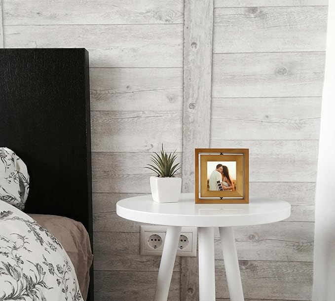 4x4 Double-Sided Rotating Floating Square Picture Frames (2 Pack, Brown), Solid Pine Wood with Real Glass for Horizontal Vertical Standing Display Desk Tabletop Photo Frames