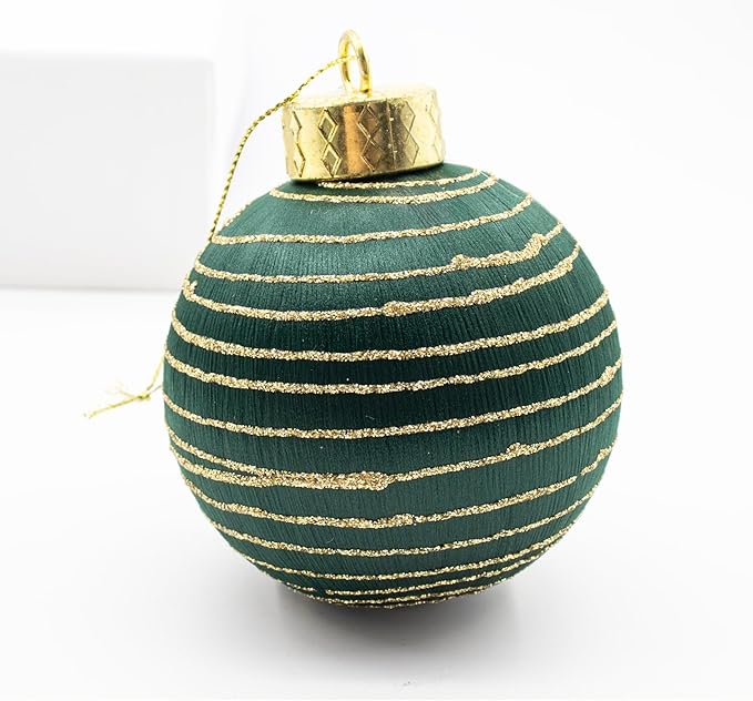 12Pcs Green Satin Christmas Ball Ornaments, 3.15 Luxury Silk Glitter Xmas Tree Decorations for Home Decor (Green)