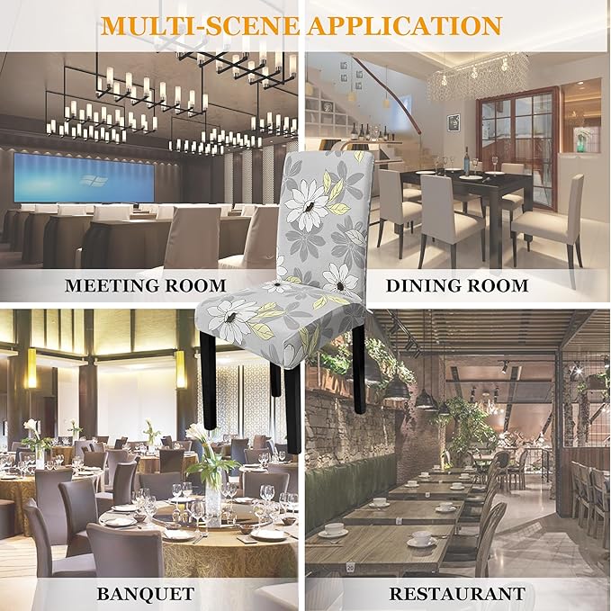 Sufdari Dining Chair Covers,Kitchen Chair Cover,Parsons Chair Slipcover,Spandex Chair Protectors for Dining Room Stretch Chairs Cover Set of 4 -Grey Floral