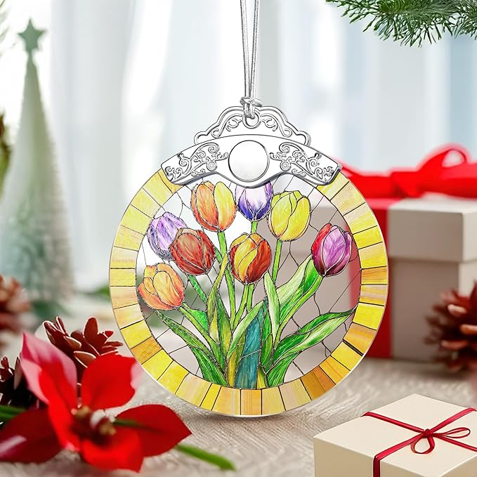Tulip Flower Ornament – Christmas Decoration & Christmas Ornament; Stained Glass Holiday Decoration (Holiday Present, Bauble Present, Gift Idea, Gift Exchange) | Heirloom Keepsakes