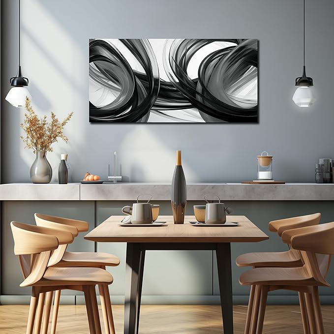 Abstract Canvas Wall Art for Office Black White and Gray Wall Decor Minimalist Print Living Room Bathroom Apartment Decoration Ready to Hang 20 x 40 Inch