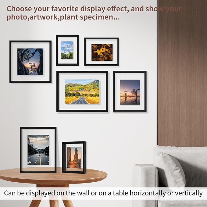 8x10 Floating Frames 2 Pack Wooden Photo Frame Double Sided Glass Picture Frame for Any Size Picture up to 8x10, Wall Mount or Tabletop Displays, Double-edged Frames, Black