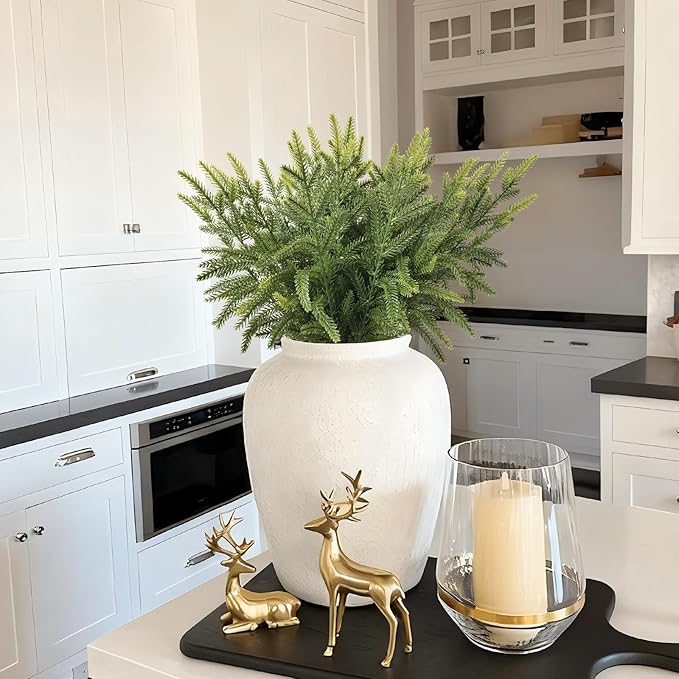 30 PCS Real Touch Christmas Norfolk Pine Stems Branches, 13 Inch Soft Droopy Artificial Greenery Pine Picks Faux Greenery Stems for Table Garland Wreath Mantel Holiday Indoor Home Decor