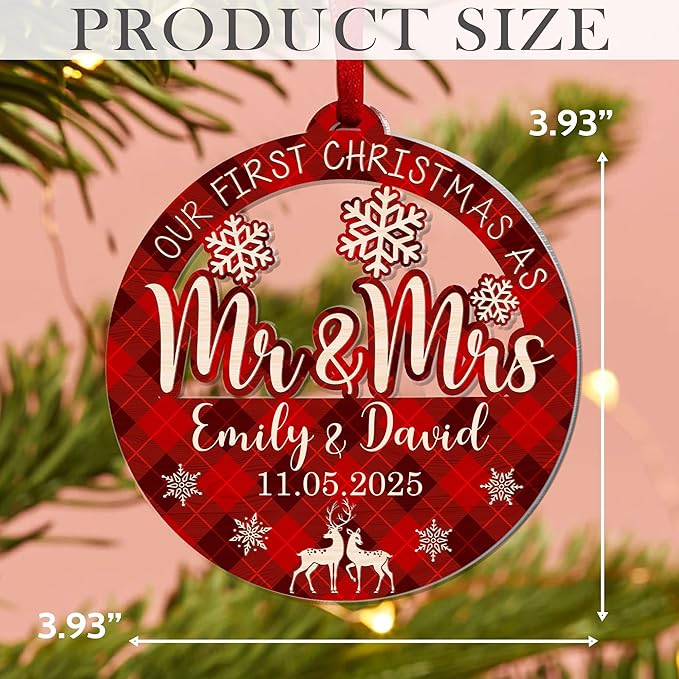 Personalized 2025 Our First Christmas Ornament, 1st Christmas as Mr and Mrs Ornament, Ornaments Wedding Gifts for Couples Married (Mr Mrs Custom)