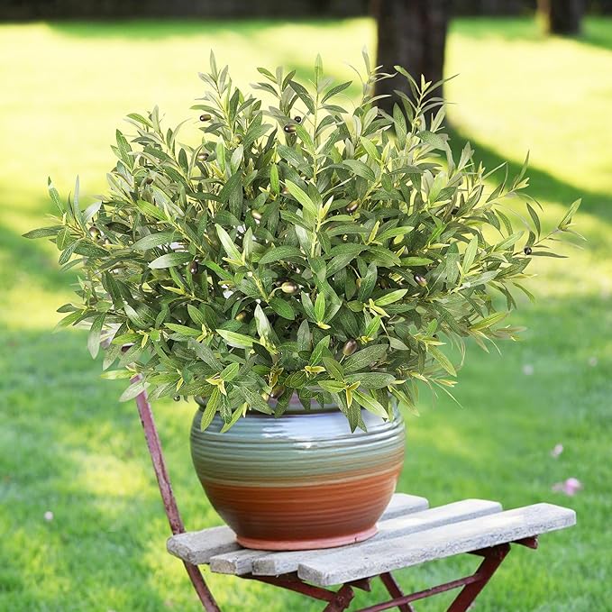 Fake Plants Artificial Olive Branches Faux Greenery Olive Branches for Vases Tree Branches Greenery Stems Silk Plants Faux Greenery Stems for Home Decor Room Office Decor 24PCS 25.6In(No Vase)