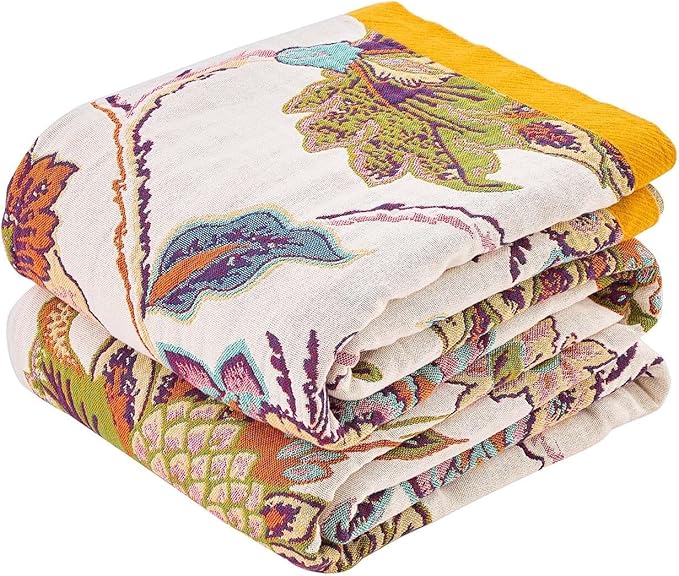 Summer Throw Blanket for Bed, 50"x60" Boho Throw Blankets 100% Cotton Quilts Farmhouse Decoration Warm Soft Blanket Muslin Bed Blankets for Couch Chair