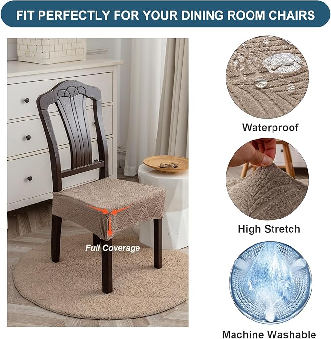 Removable Washable Dining Chair Seat Covers Set of 2,Stretch Jacquard Chair Seat Cushion Protector Slipcovers, Rear Covers