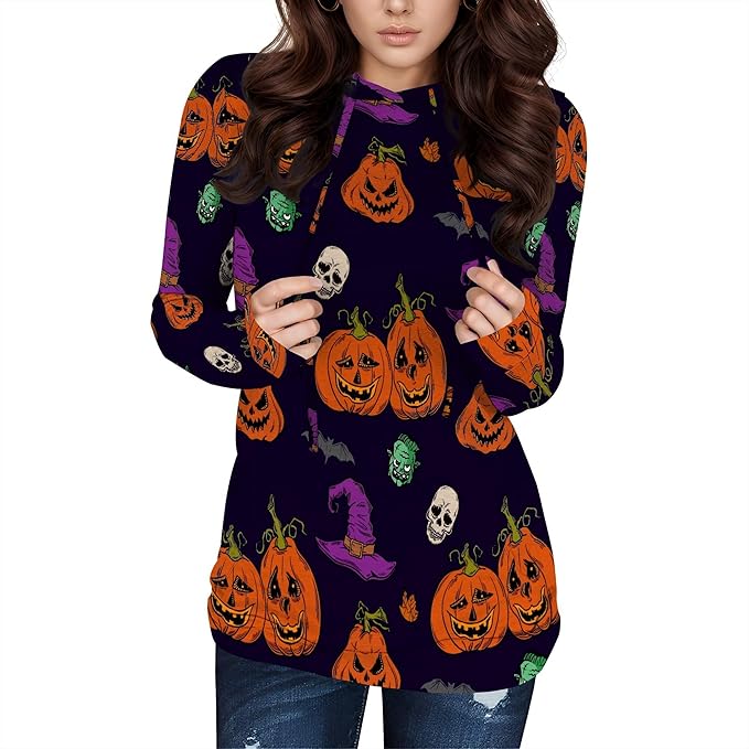 Halloween Womens Pullover Sweatshirts Trendy Drawstring Fall Sweatshirt Halloween Best Gift For Wife And Daughter