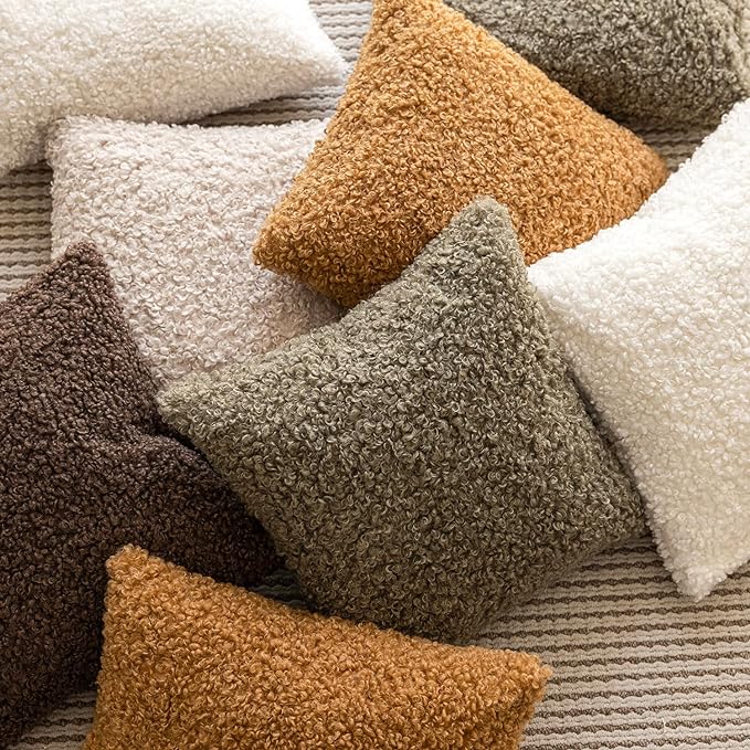 Foindtower Set of 2 Curly Teddy Wool Pillow Covers Decorative Boucle Textured Lumbar Throw Pillow Faux Fur Pillowcases Sheepskin Cushion Case for Sofa Bedroom Car 12"x20" Sage Green
