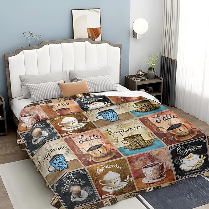 Tijuboni Coffee Throw Blanket Coffee Gifts for Women Men Girls Boys Kids Adults Soft Flannel Fleece Blanket for Couch Sofa Bed Home Decor 50"x60"