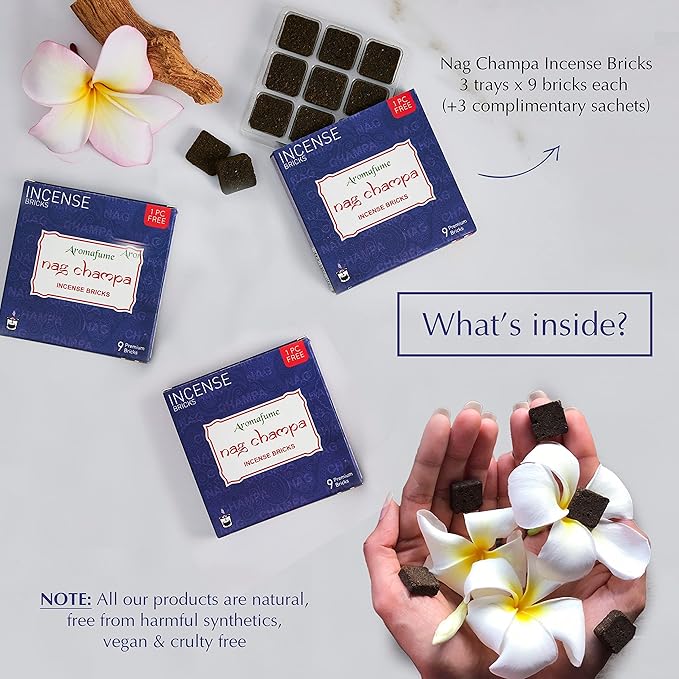 Nag Champa Incense Bricks Refill Pack (3 x 9 Bricks) by Aromafume | Ideal for Spirituality | Made with Sandalwood, Jasmine, Ylang Ylang & Champa Flower | Natural, Low Smoke, Non-Toxic Incense Bricks