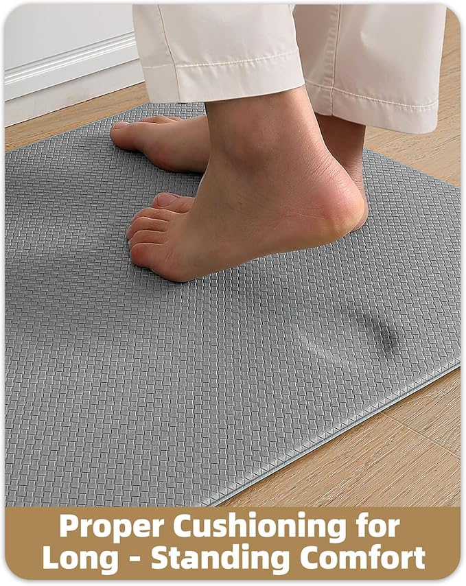 Color&Geometry Anti Fatigue Cushion Extra Large Kitchen Mat for Floor - 24x59+24x94,Easy Clean, Waterproof & Oil Proof, Anti Slip, Foam Rubber Runner Rug for Front Sink Comfort Standing, Grey Set of 2