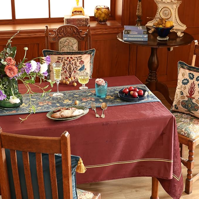 patdrea Designer Casual Wild Floral Velvet Table Runner 118 Inch Long, Dark Blue Occult Bouquets Pattern Table Mat, Decoration for Kitchen Dining Coffee Table Cabinet Banquet Thanksgiving,12"*118"