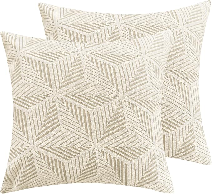 YEMYHOM Pack of 2 Throw Pillow Covers 18 x 18 Inch High Stretch Jacquard Pillowcase for Couch Sofa Living Room Home Decor, Beige