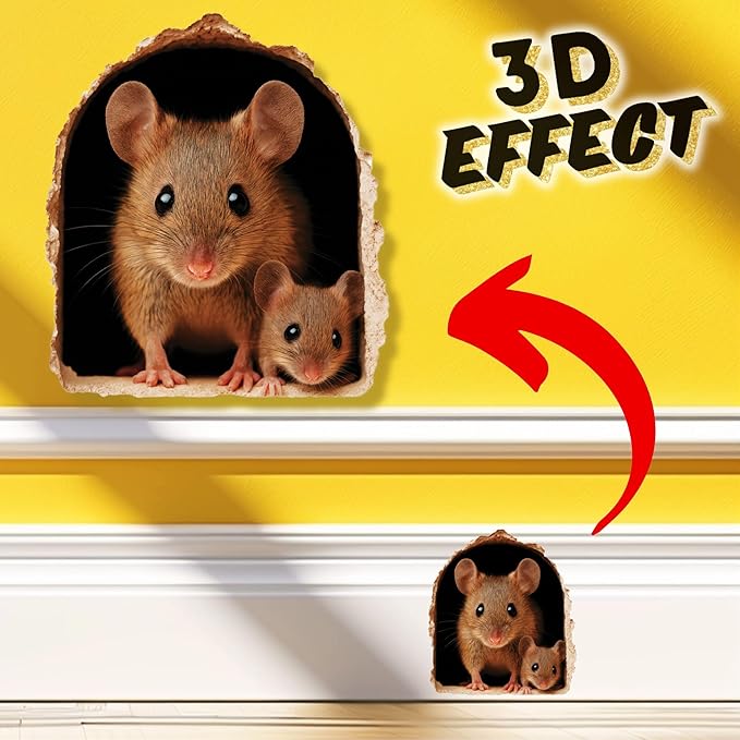 Christmas Mouse Hole Wall Sticker – Santa Mouse Delivering Gifts – Removable Holiday Wall Decal for Kids, Baseboards & Doors – MICESTERPIECE (Mom & Baby Mouse)