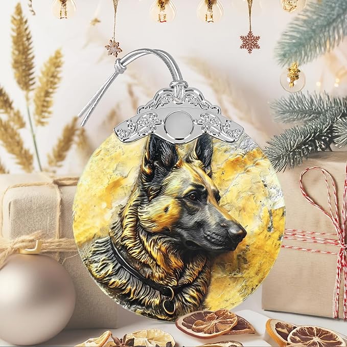 3" Stained Glass German Shepherd Ornament, Christmas Ornament, Christmas Ornaments for Tree, Heirloom Keepsake, Gift Exchange, Gift Idea, Bauble Present