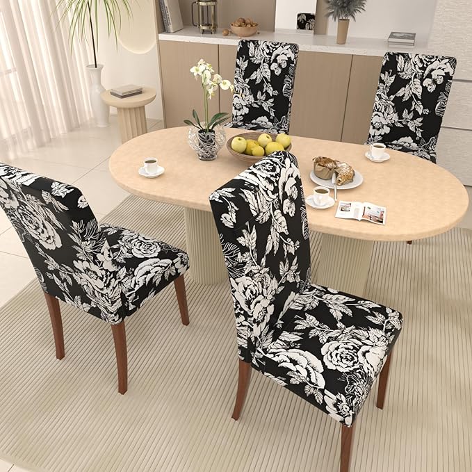 Stretch Dining Chair Covers Set of 6,Floral Print Chair Covers,Soft Removable Washable,Pet Friendly Furniture Protector,Universal Chair Slipcovers for Home, Kitchen,Ceremony Dining Room Seat