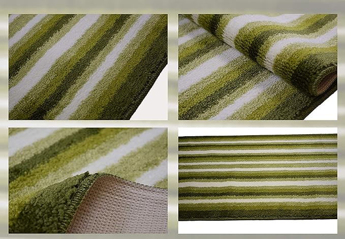 Custom Size Hallway Runner Rug, Slip Resistant, 26 Inch Wide X Your Choice of Length, Stripes Green, 26 Inch X 34 feet