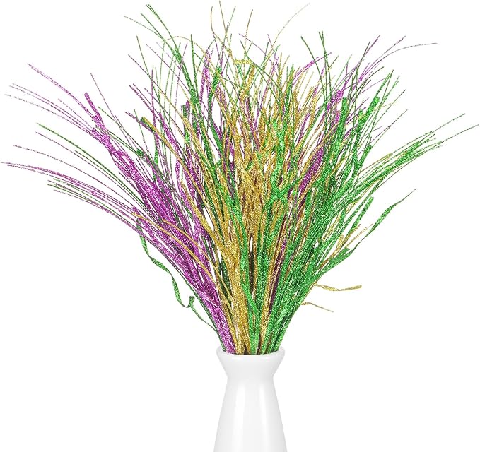 12 Pcs Mardi Gras Picks Table Centerpiece Decoration 16'' Mardi Gras Tree Topper Purple Gold Green Floral Berry Stems Picks and Sprays Table Decor for Carnival Party(Branch)