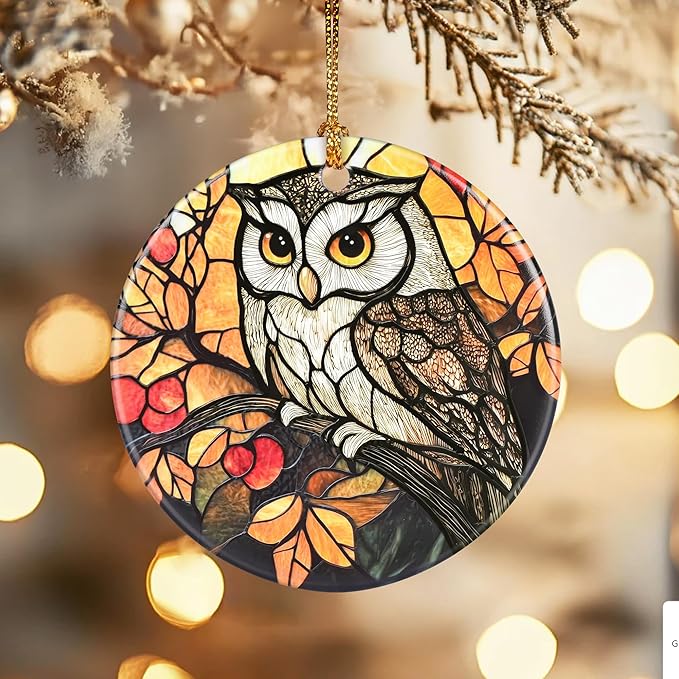 Christmas Ornaments, Dodosky 2.8in Ceramic Owl Ornament, Xmas Decor, Christmas Tree Ornaments, Xmas Decorations for Tree, Holiday Ornament, Gifts for Owl Lovers, Gifts for Women, Men