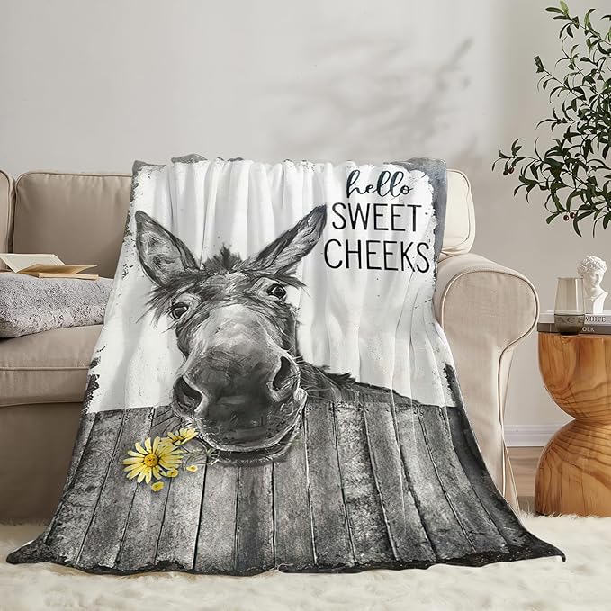 Tijuboni Funny Donkey Throw Blanket Donkey Gifts for Girls Boys Women Men Kids Adults Soft Flannel Fleece Blanket for Couch Sofa Bed Home Decor 60"x80"