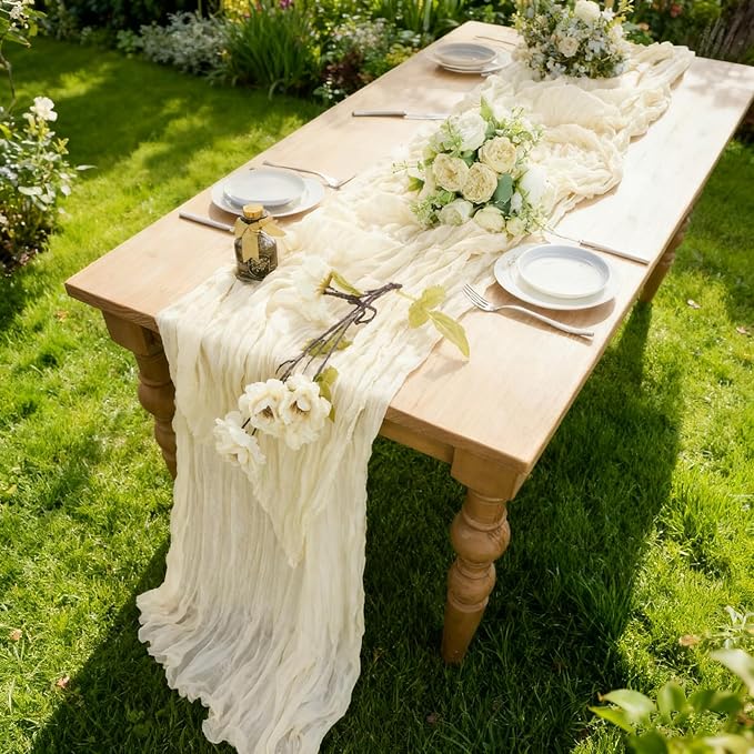 BALCONY & FALCON 2 Pack Beige Cheesecloth Table Runner 10FT 120 Inch Rustic & Boho Farmhouse Gauze Cheese Cloth Runners for Wedding Fall Thanksgiving Christmas Party Baby Shower Birthday Decor