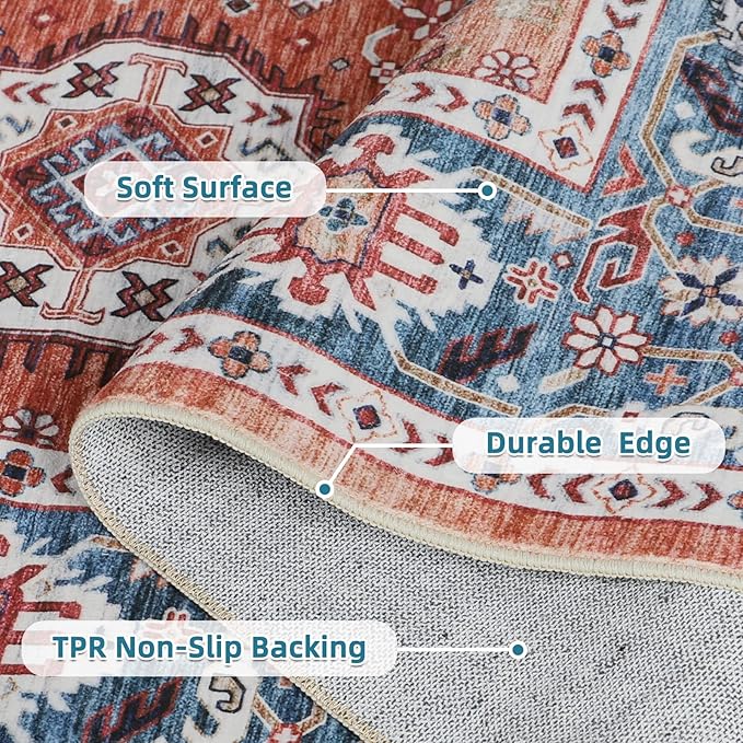 Dripex 9x12 Area Rugs - Stain Resistant Washable Rug Distressed Rugs for Living Room Dining Room Bedroom Anti-Slip Low-Pile and Soft Accent Rug Farmhouse Office Home Decor, Pet & Child Friendly