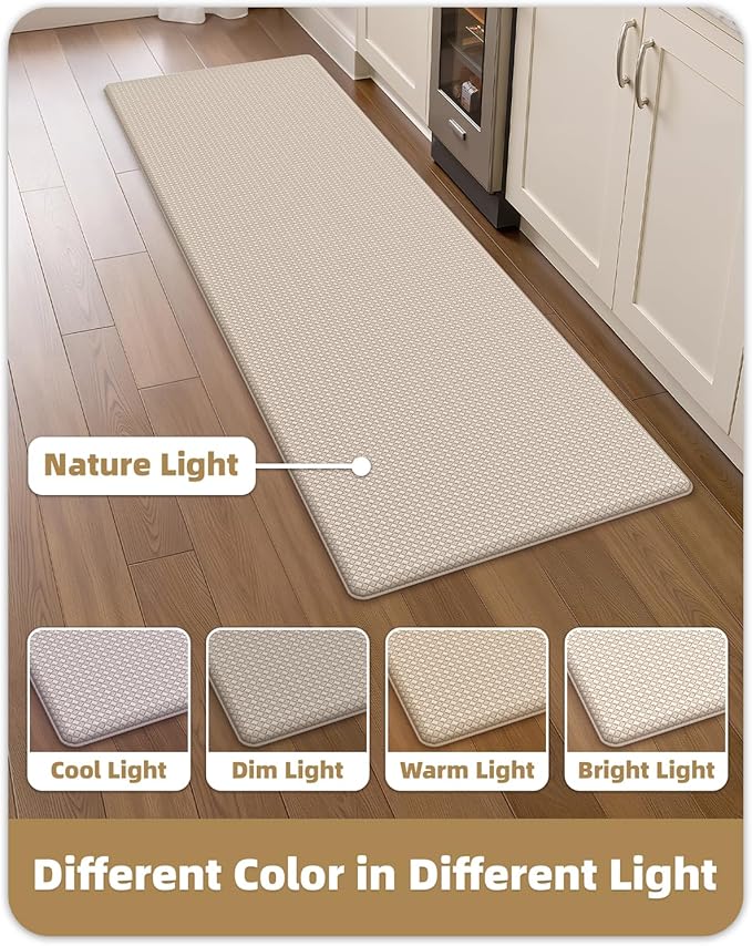 Color&Geometry Anti Fatigue Cushion Padded Kitchen Mat for Floor - 17x29+17x59,Easy Clean, Water & Oil Proof, Anti Slip, Foam Rubber Runner Rug for Front Sink Comfort Standing,Dark Beige Set of 2