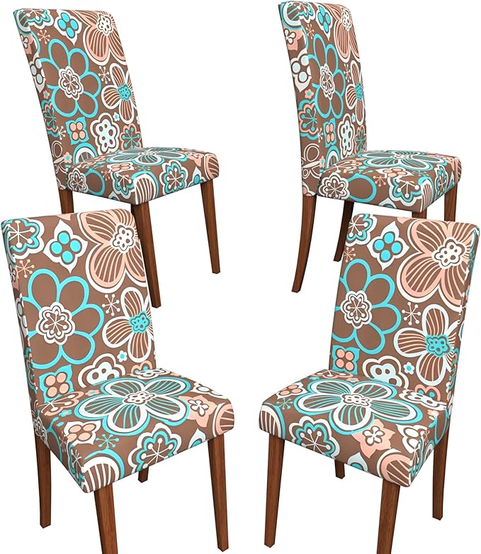 Stretch Dining Chair Covers Set of 4,Floral Print Chair Covers,Soft Removable Washable,Pet Friendly Furniture Protector,Universal Chair Slipcovers for Home, Kitchen,Ceremony Dining Room Seat