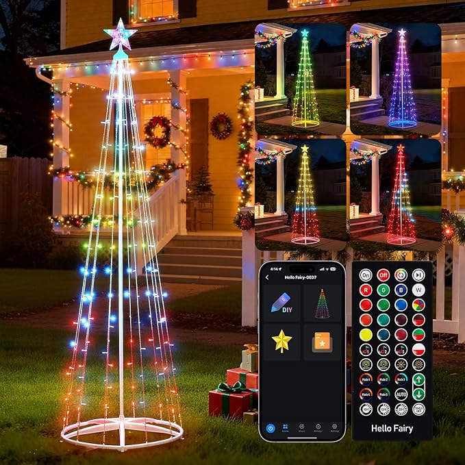 Smart Christmas Tree Light, 6FT 154 LED Artificial Tree with Star Topper, Music Sync with Remote & APP Control, DIY RGB LED Light Show for Xmas Indoor/Outdoor Decorations