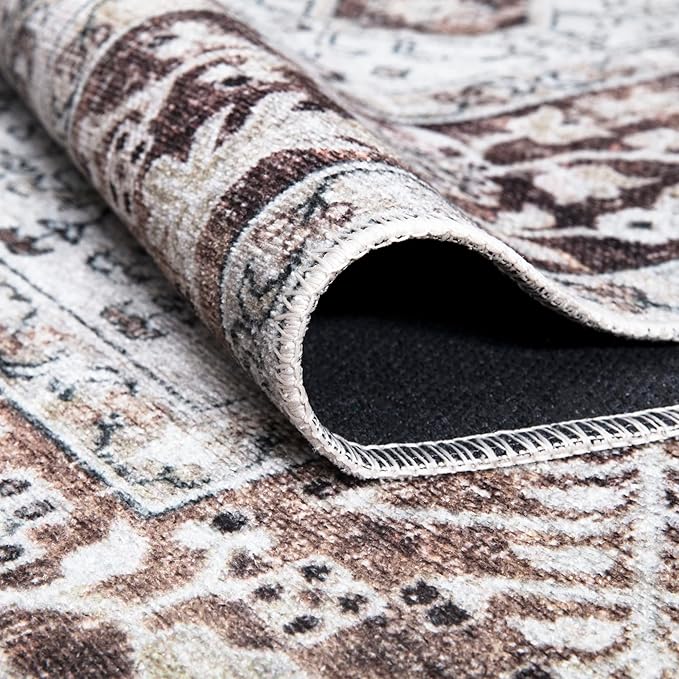 Bloom Rugs Washable Non-Slip 2x3 Rug - Beige/Brown Traditional Oriental Area Rug for Living Room, Bedroom, Dining Room, and Kitchen - Exact Size: 2' x 3'