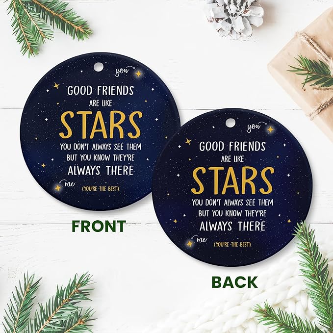 GEEMBI Christmas Friend Gifts for Women Men - Ceramic Friends Christmas Ornaments 2025 - Long Distance Birthday Gifts for Women Friendship, Stocking Stuffers Good Friends Ornament Xmas Decorations
