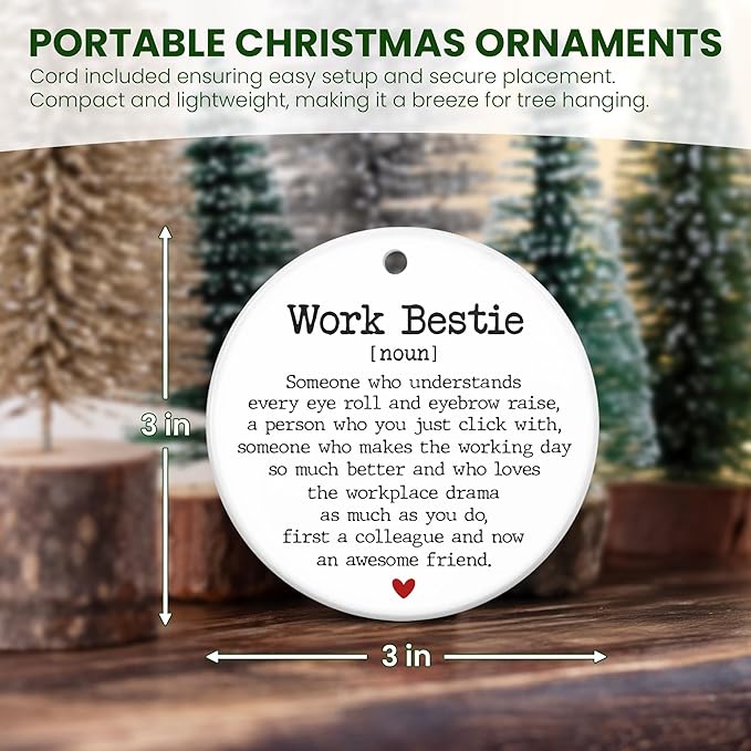 Christmas Work Bestie Gifts for Women Friends - Ceramic Christmas Ornaments 2025 for Xmas Decorations - Inspirational Friend Gifts for Coworkers, Friend Gift, Coworker Gift Ideas