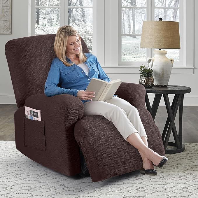 Timeles Extra Wide Recliner Chair Cover Reclining Couch Cover Sofa Slipcover Stretch Soft Washable (Single-Seater Oversized, Coffee)