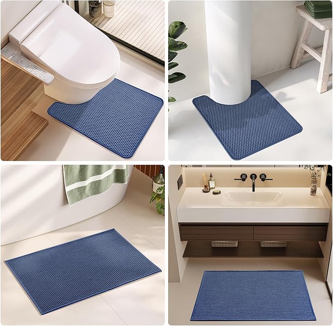 Bathroom Runner Rug, Long Bath Mat Washable Thin Quick Dry Low Pile Bathroom Runner Rugs 24 x 60 Non Slip, Navy Blue 24"x60"