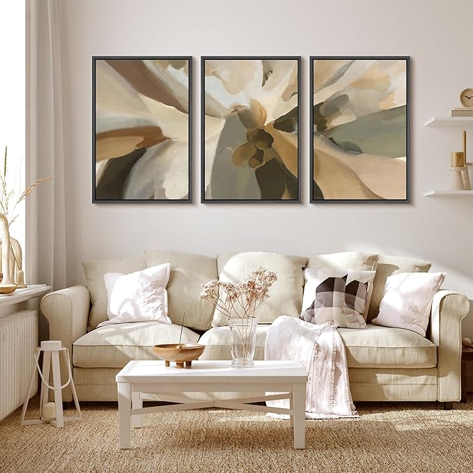 MUDECOR Framed Wall Art Print Set Minimalist Earthy Abstract Floral Illustrations Modern Art Boho Decorative Colorful Chic for Living Room, Bedroom, Office - 16"x24"x3 Black