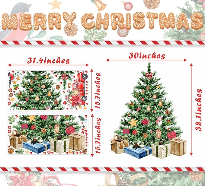 Large Christmas Tree Wall Decals Merry Christmas Wall Stickers Christmas Truck Wall Decals Peel and Stick,Watercolor Pine Tree Stickers for Window Decor Living Room Kids Room Gift Xmas Party Supplies