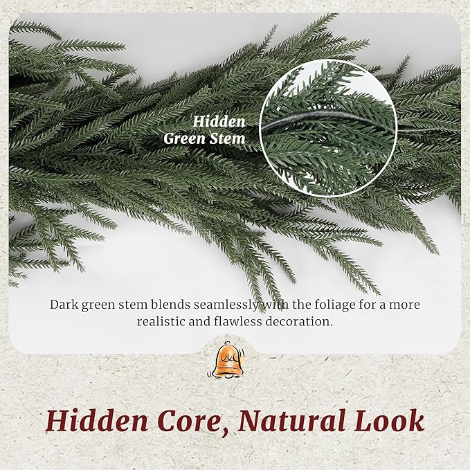Worth Garden 2PCS 70in UV-Resistant Artificial Norfolk Pine Garlands, 6ft Green PVC Holiday Christmas Garland with Hidden Stem, Indoor Outdoor Rustic Mantel Staircase Porch Décor