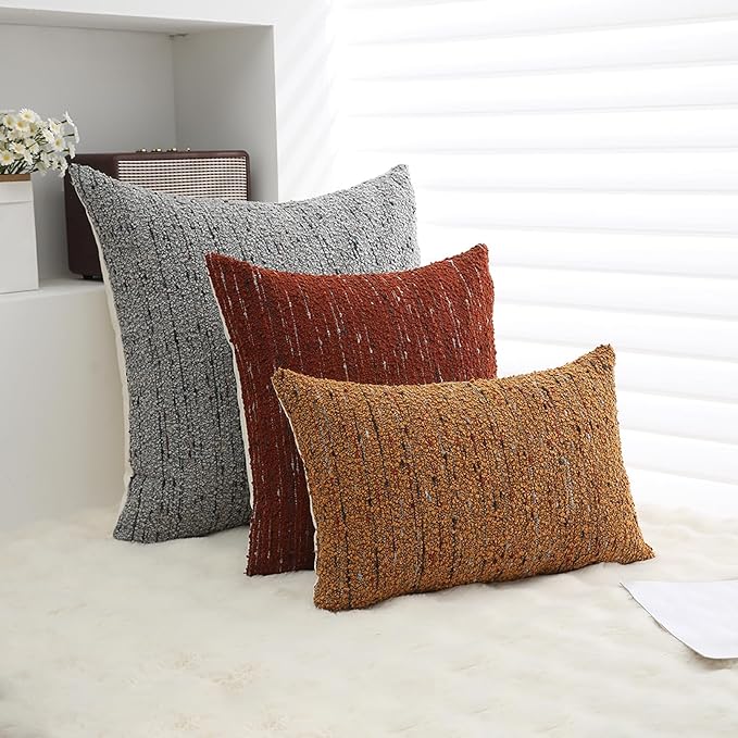 Textured Boucle Pillow Covers 20x20 Neutral Striped Throw Pillows Soft Modern Farmhouse Pillow Cases, 1pc Decorative Accent Square Couch Cushion Cover for Bed Sofa Chair, Dark Yellow