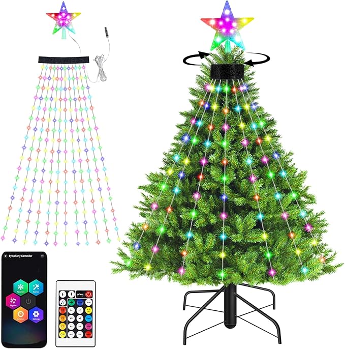 Christmas Tree Lights, 6.6 FT,226 LED RGB Light Beads,Star String Lights Waterfall LED Light String for Christmas Trees Yard Party Holiday Decor, Supports APP/Timer/DIY Mode/Music/Remote