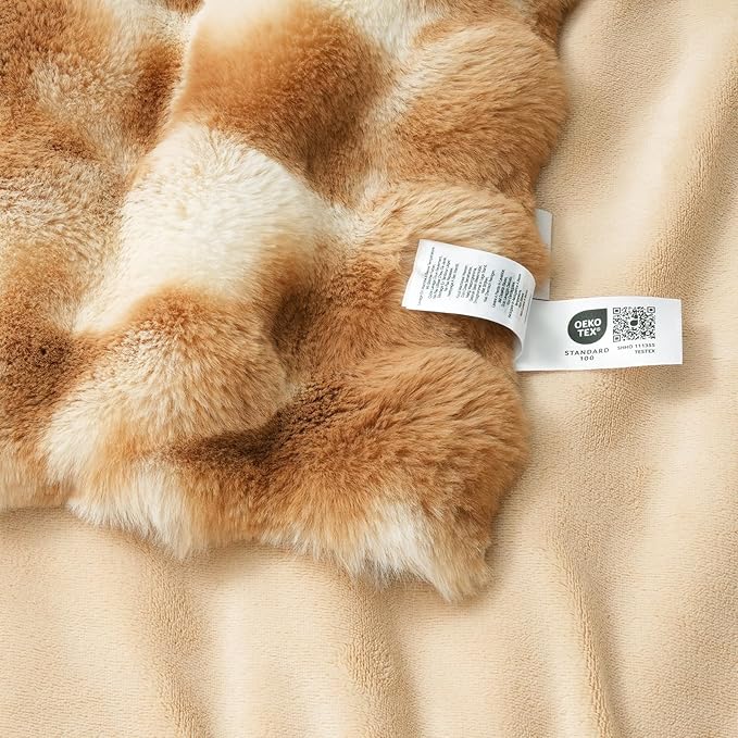 Amélie Home Faux Fur Throw Blanket, Ultra Soft Fuzzy Plush Bubble Blanket for Couch, Bed & Living Room, 60"x80", Tie-dye Khaki