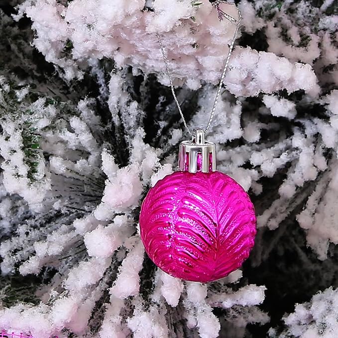 34ct Fuchsia Pink Mini Christmas Ball Ornaments Shatterproof Plastic Christmas Tree Decorations for Xmas Party Home Office Holiday Decor -Small Size (1.57"/ 40mm)