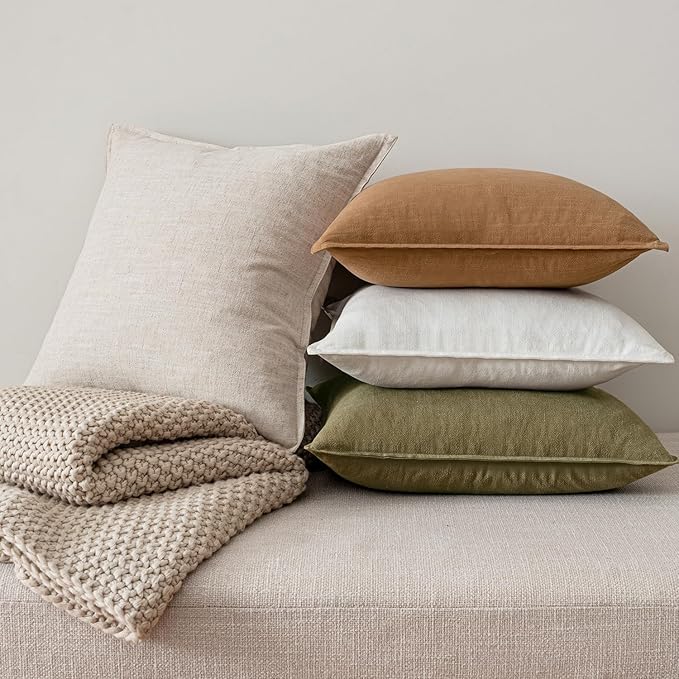 MIULEE Brown Linen Pillow Covers Pack of 4 Decorative Natural Solid Throw Pillow Covers Soft Accent Boho Farmhouse Couch Pillowcases Modern Home Decors for Living Room Bed Sofa 18x18 Inch